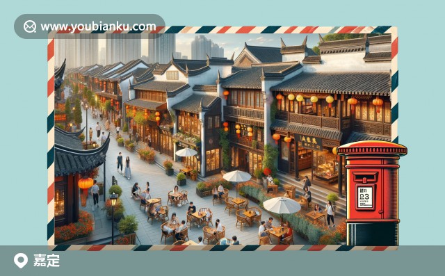 南翔古镇的古韵邮票，安亭老街传统风情，嘉定新城现代建筑，邮政编码201800