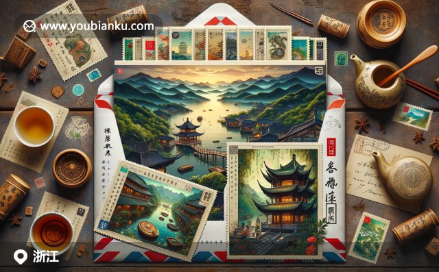 浙江文化与自然景观的多元融合：西湖、良渚古城和龙井茶，展示邮政传统